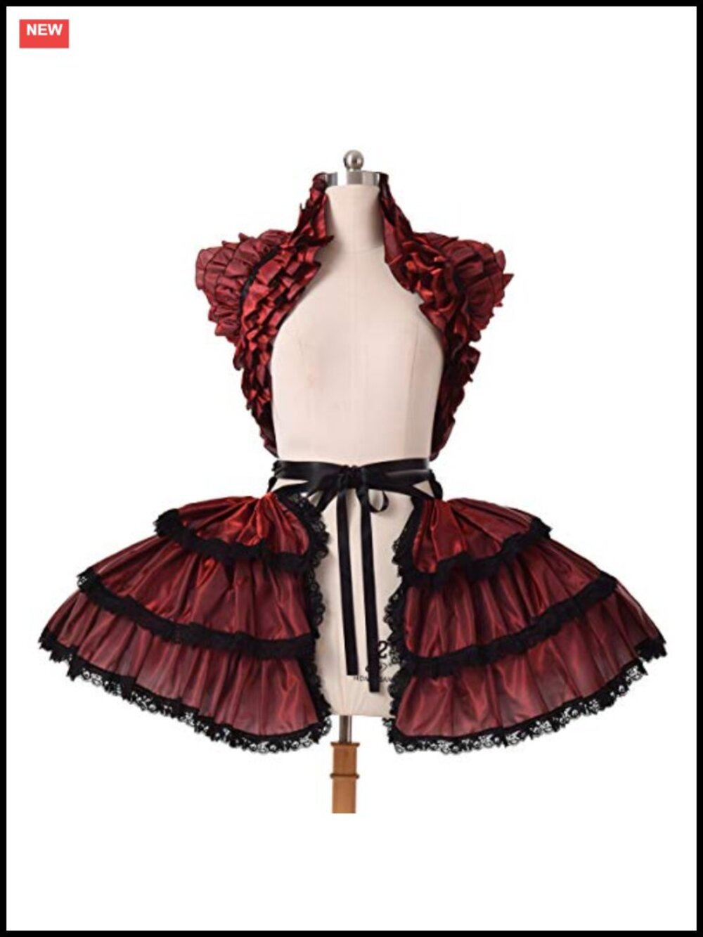 Victorian Bustle Skirt & Ruffled Shrug Set Satin Costume 2-Piece